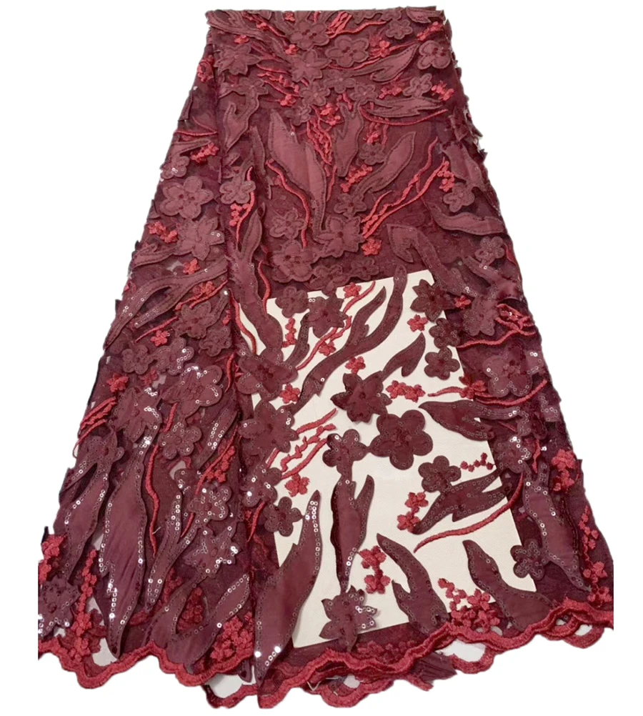 

Wine African Lace Fabric 2018 High Quality Lace, Pearls Embroidery Tulle Lace Fabric, African Lace Beaded 5 Yards