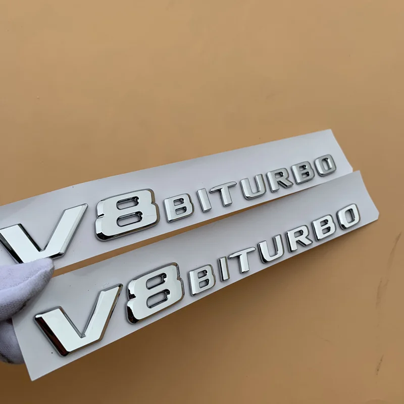 Chrome Letter Number Emblem for Mercedes Benz AMG C43 C63 C63S E43 E53 E63S S65L V12 V8 BITURBO 4MATIC+ Car Trunk Fender Sticker - Цвет: V8 BITURBO 2pcs