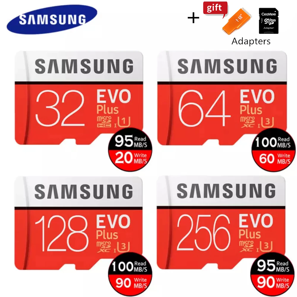 SAMSUNG Microsd Оригинальная карта памяти 256G 128GB 64GB 32GB 16GB 8GB класс 10 EVO Plus Micro SD карты