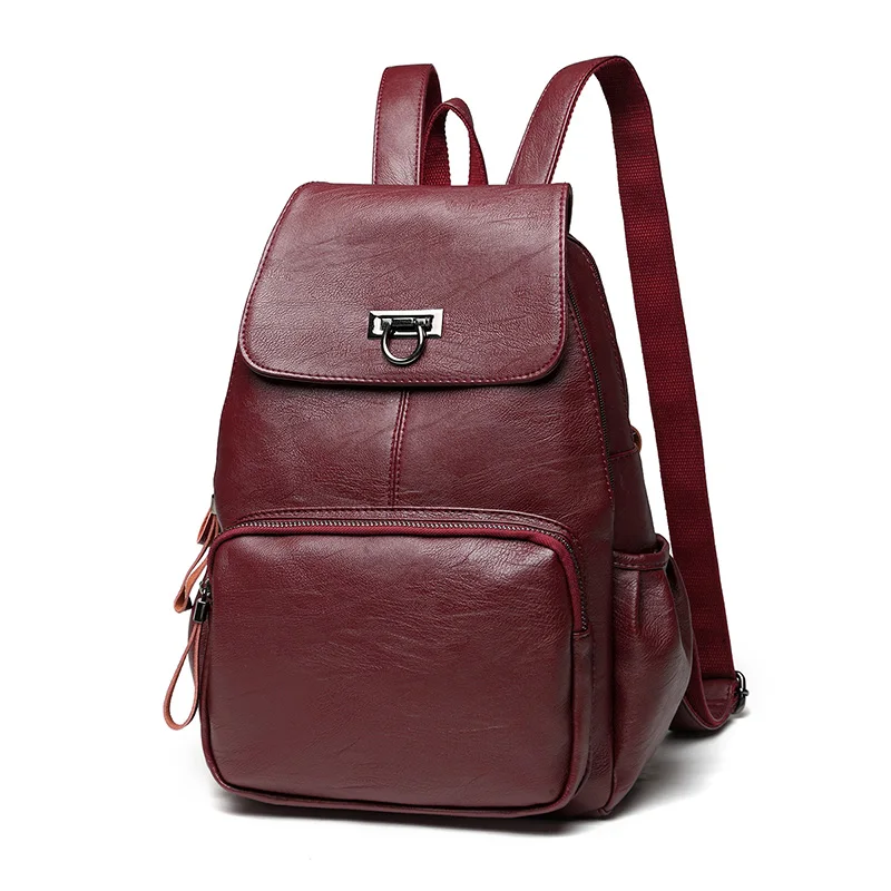 

Fashion Korean Waterproof Sheepskin Genuine Leather Backpack Women Galaxy Backpacks For Girls Daypack Female Wine Red Rucksacks