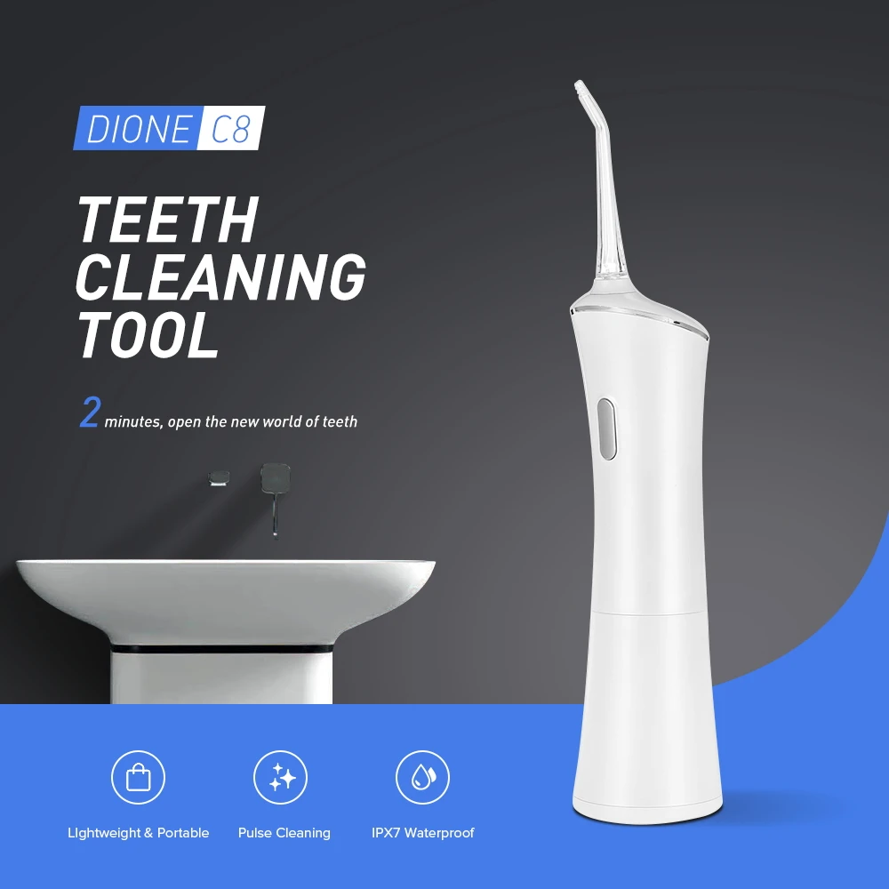 

Dione C8 Electric Oral Irrigator Water Flosser Teeth Cleaning Machine with Three Gear Mode IPX7 Waterproof Teeth Cleaner Hotsale