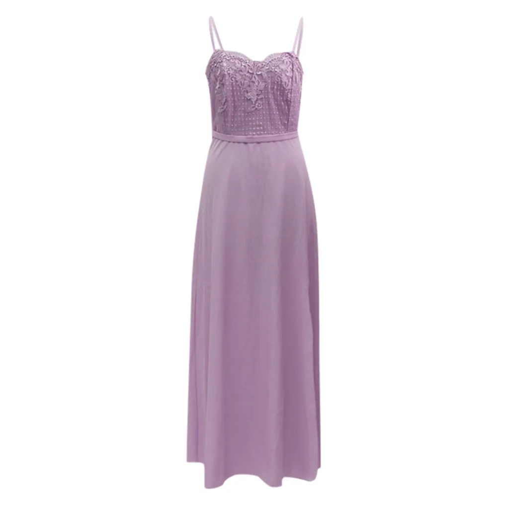 Womail, летние платья для женщин,, женская летняя мода, подвешивание, сексуальное кружевное одноцветное длинное платье, повседневное платье, Ju8 - Цвет: Purple