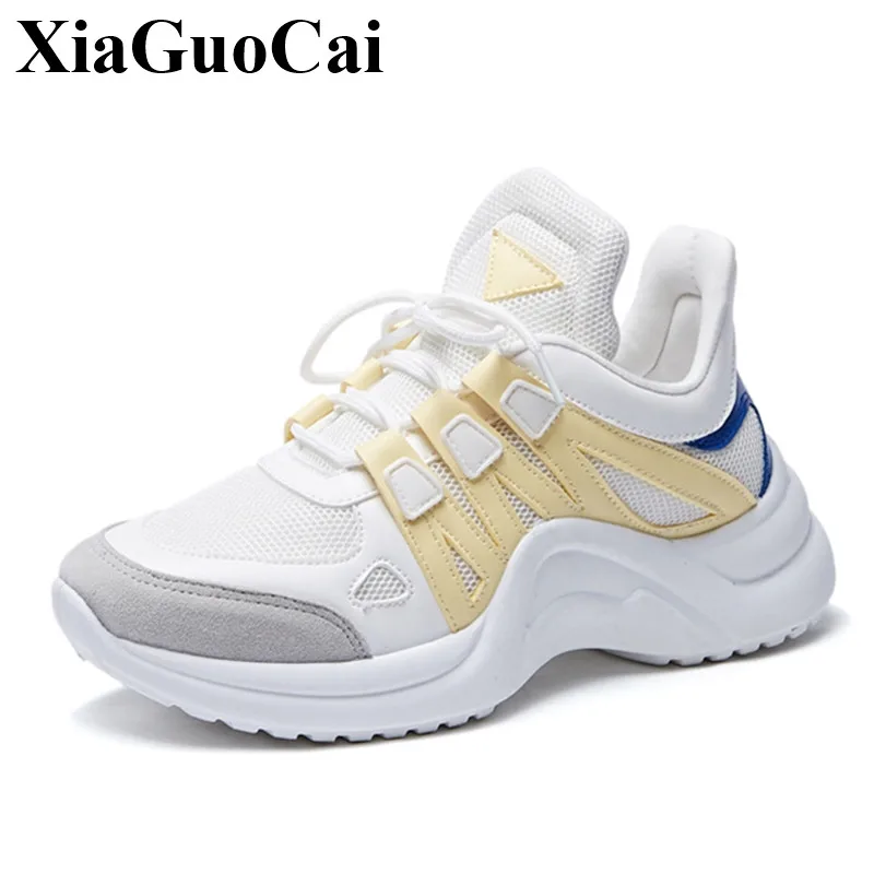 

Fashion Casual Shoes Women Lace-up Sneakers Large Size Breathable Mesh Wear Resistant Flat Platform Tenis Footwear Trend White