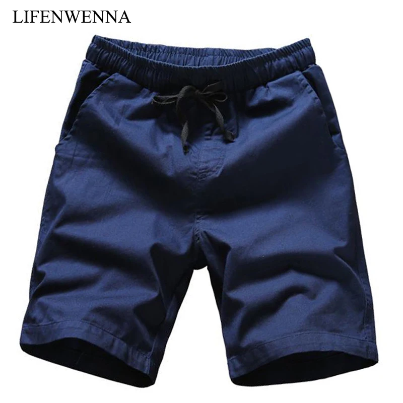 Плюс Размеры Для мужчин шорты новые модные однотонные хлопковые шорты Для мужчин лето Повседневное кулиска на талии Пляжные шорты мужской M-5XL
