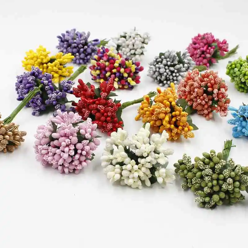 

12 pcs stamen sugar handmade artificial flowers Cheap wedding decoration diy wreath needlework Gift box scrapbooking fake flower