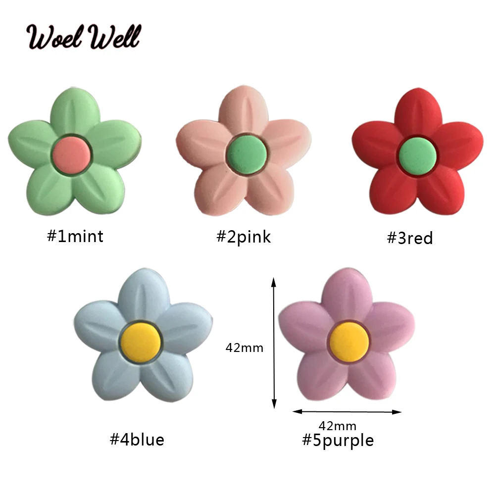 5pcs flower Silicone Beads Baby Teethers Food Grade Teething Toys For Pacifier Chain Necklace DIY Accessories girl gift | Мать и ребенок