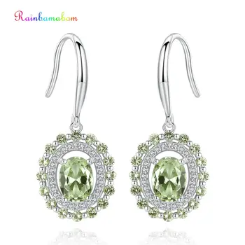 

Rainbamabom Vintage 925 Solid Sterling Silver Peridot Gemstone Diamonds Drop Dangle Hook Earrings Women Fine Jewelry Wholesale