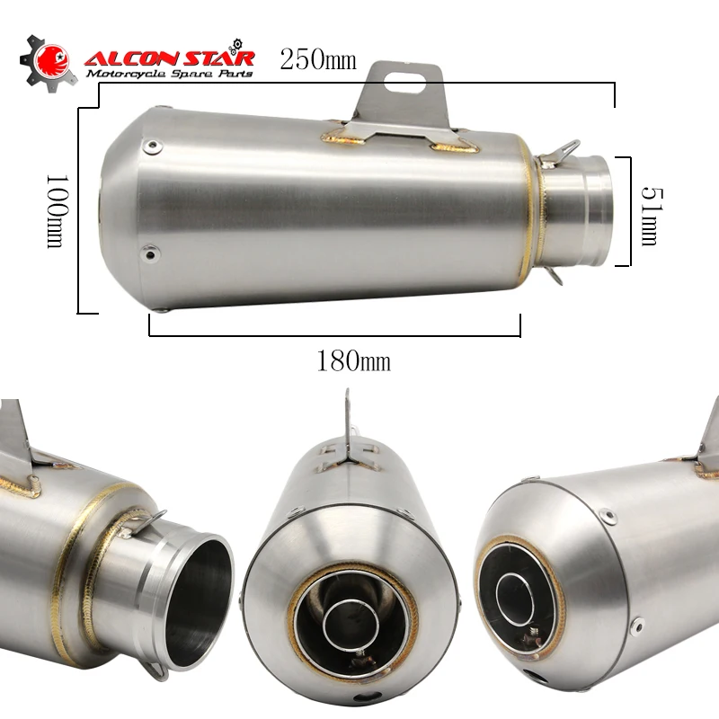 

Alconstar-51mm Universal Modified Motorcycle Motocross Exhaust Muffler Dirt Pit Bike Exhaust YZF R1 R6 FZ6 Z800 Z800 NINJA250