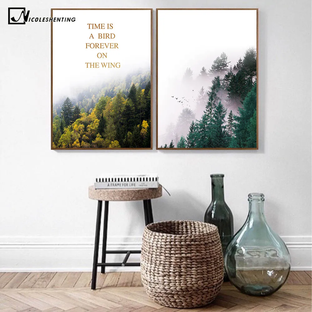 

Nordic Style Forest Landscape Poster Print Motivational Quote Minimalist Wall Art Canvas Painting Scandinavian Modern Home Decor