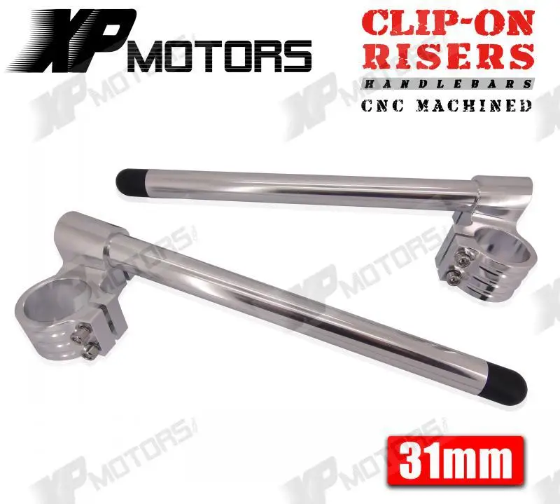 

High Quality CNC 1" Riser Clip-On Higher Clipons Handlebar Universal Fit 31mm Forks Fits For CAFE RACER Silver