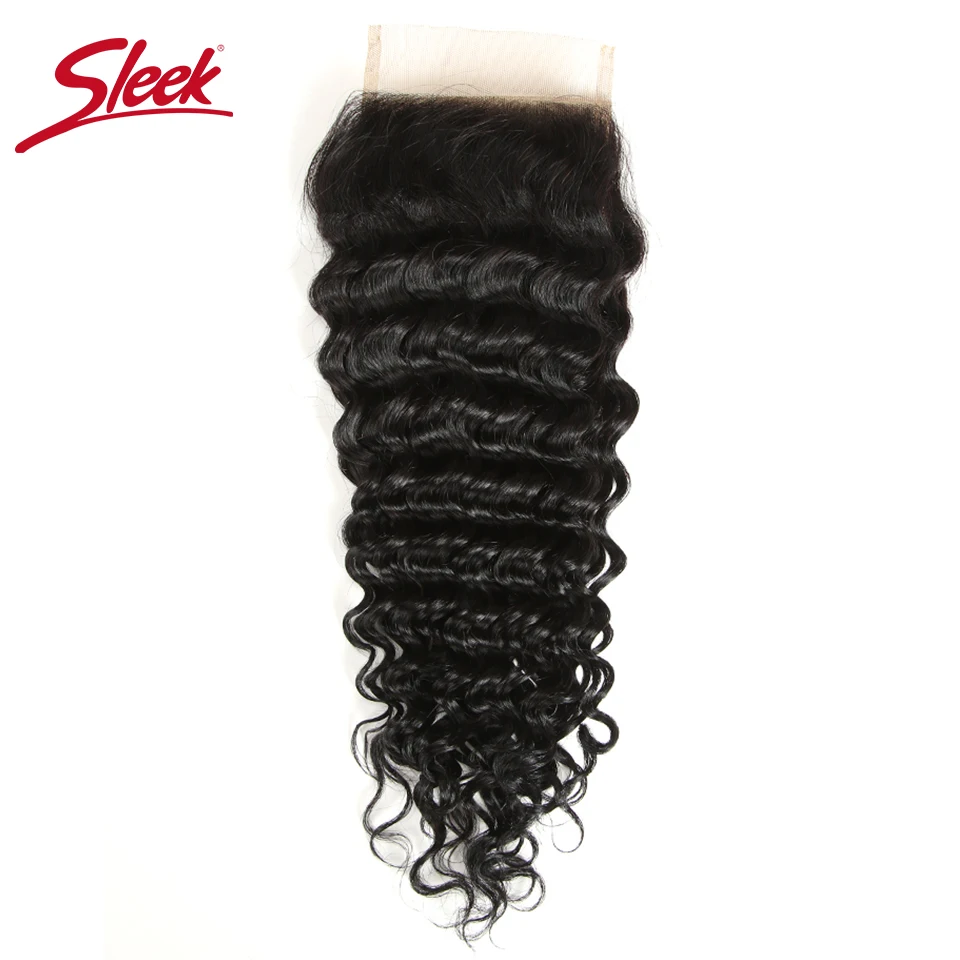 

Sleek Brazilian Deep Wave Lace Closure 100% Remy Human Hair 4X4 Swiss Lace Natural Color Top Closures 8-18 Inch