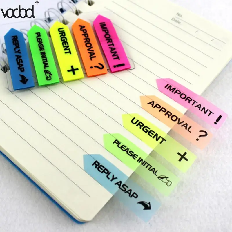 

VODOOL Fluorescence Color Self Adhesive Memo Pad Sticky Notes Bookmark Point It Marker Memo Sticker Paper Office School Supplies