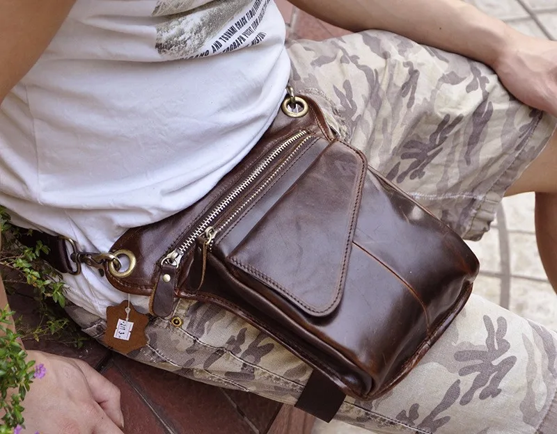 Ретро масло воск и Crazy Horse Натуральная кожа мульти-задача армия талии Fanny Pack телефон взяла комплект нога поясная сумка