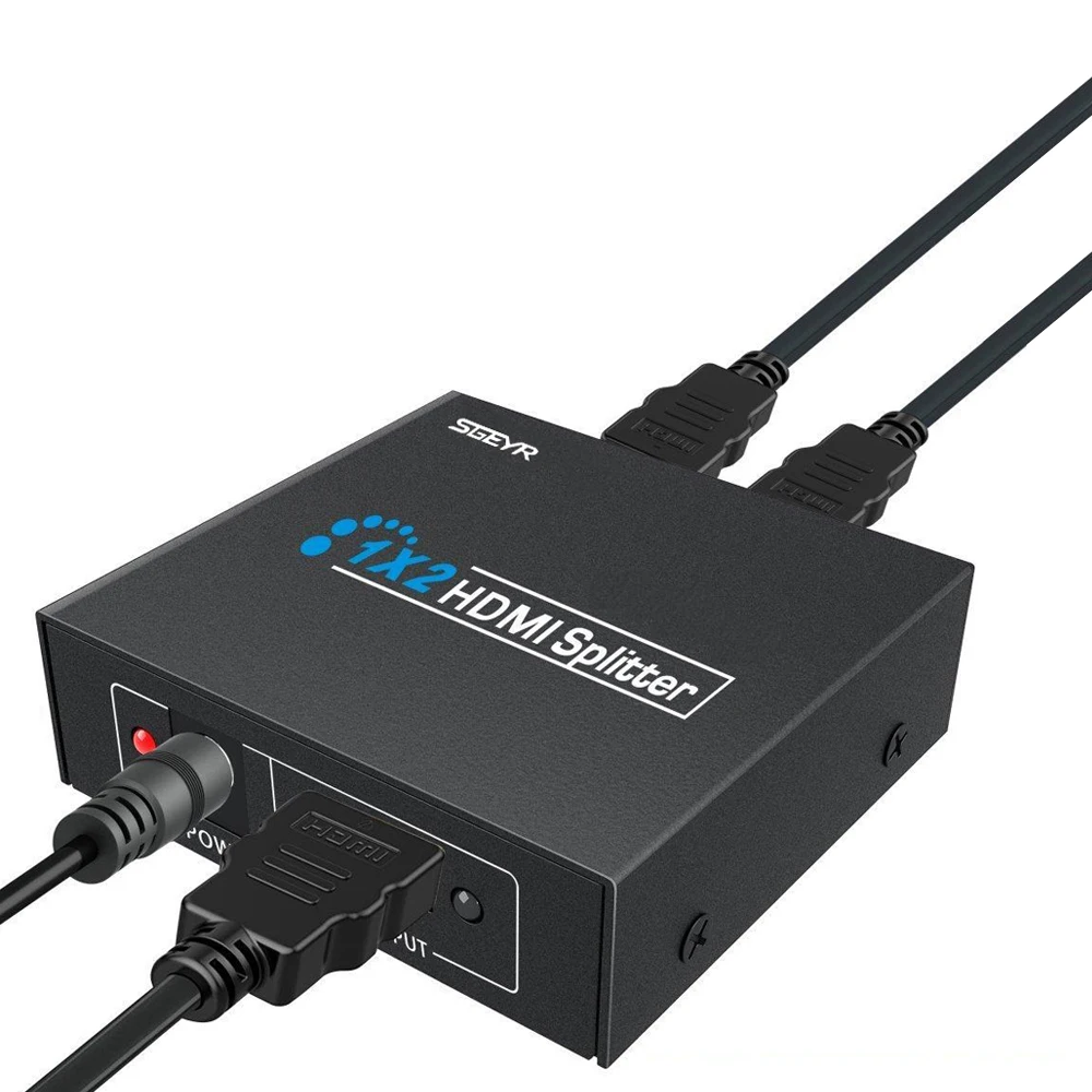 

SGEYR 2 port HDMI Splitter 1x2 HDMI 1.3v Splitter 1 In 2 Out Splits 1 HDMI Signals to 2 HD Displays support 1080p 3D Full HD