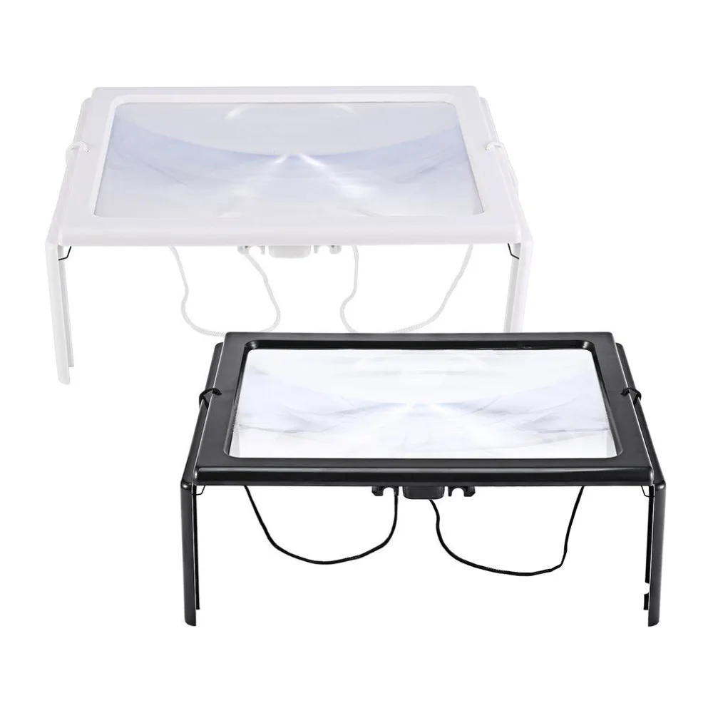 

Ultra-thin A4 3X Full Page Large PVC Magnifier Giant Desk Foldable Magnifying Glass with 4 LED Light for Reading Sewing Knitting
