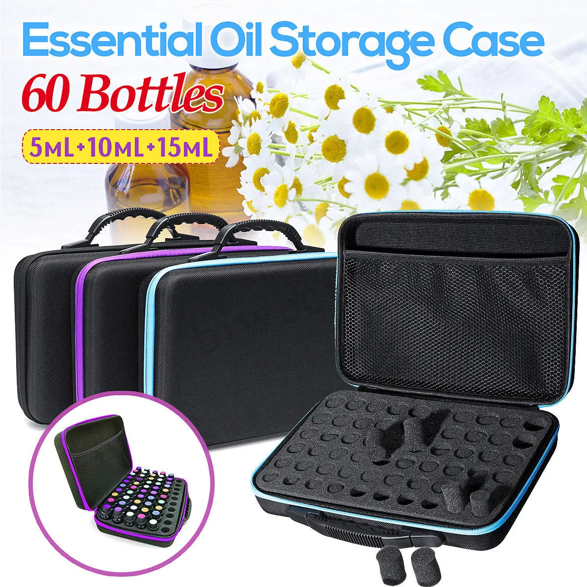 60 Compartments Essential Oil Storage font b Bag b font Portable Travel Essential Oil Bottle Organizer