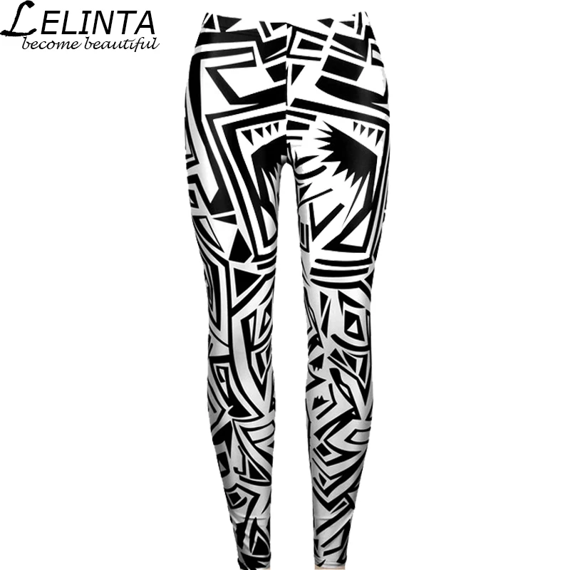 LELINTA Fashion Sexy Yoga Pant Black White Pattern Digital Printing Leggings Personality Was Thin Sports Yoga Trousers