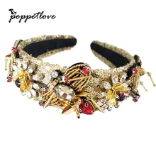 Vintage Baroque Hand-sewn sequins Tiara Gold Bee Crown Retro Rhinestone Hairbands Bridal Wedding Hair Accessories Jewelry