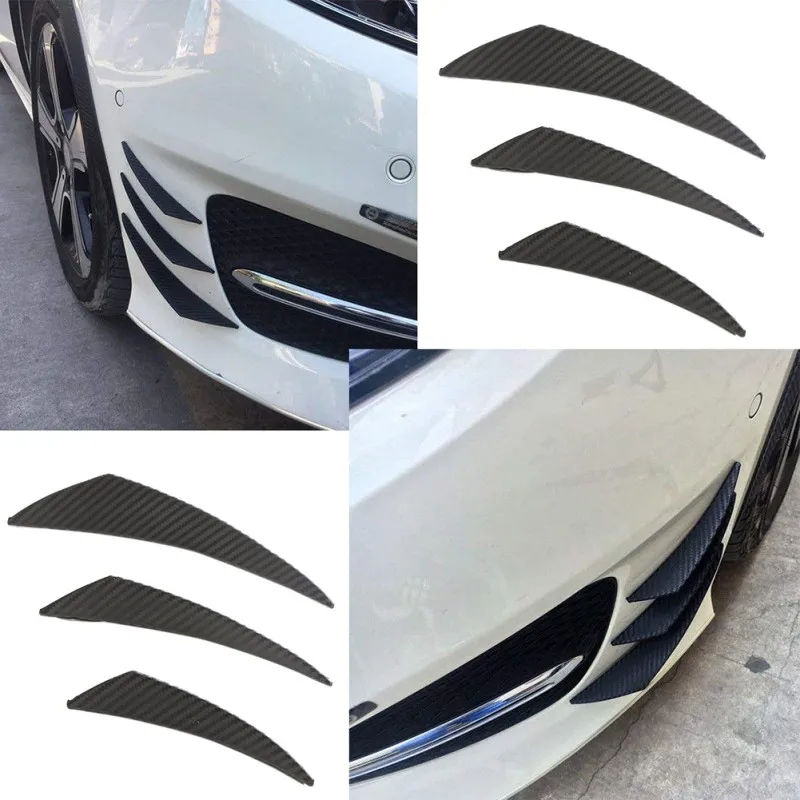 

2019 Black Carbon Fiber Fit Front Bumper Lip Splitter Fin Air Car Body Kit Car Spoiler