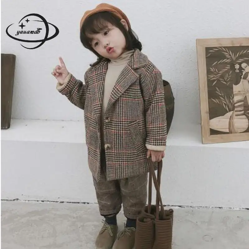 

kids blazers autumn&spring 2-9Y Single Breasted boys girls suit jackets clothing long sleeve Plaid fashion children clothes y59