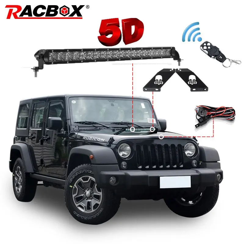 

RACBOX 20 inch 100W Single Row 8000LM Off Road 5D LED Light Bar with Hood Mounting Bracket Skull Style Kit For Jeep Wrangler JK