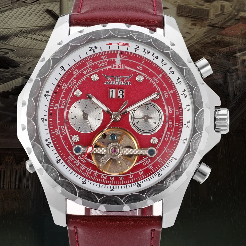 

JARGAR New Dress Fashion Deep Red Watchbands Tourbillon Watch Men Best with Original Box