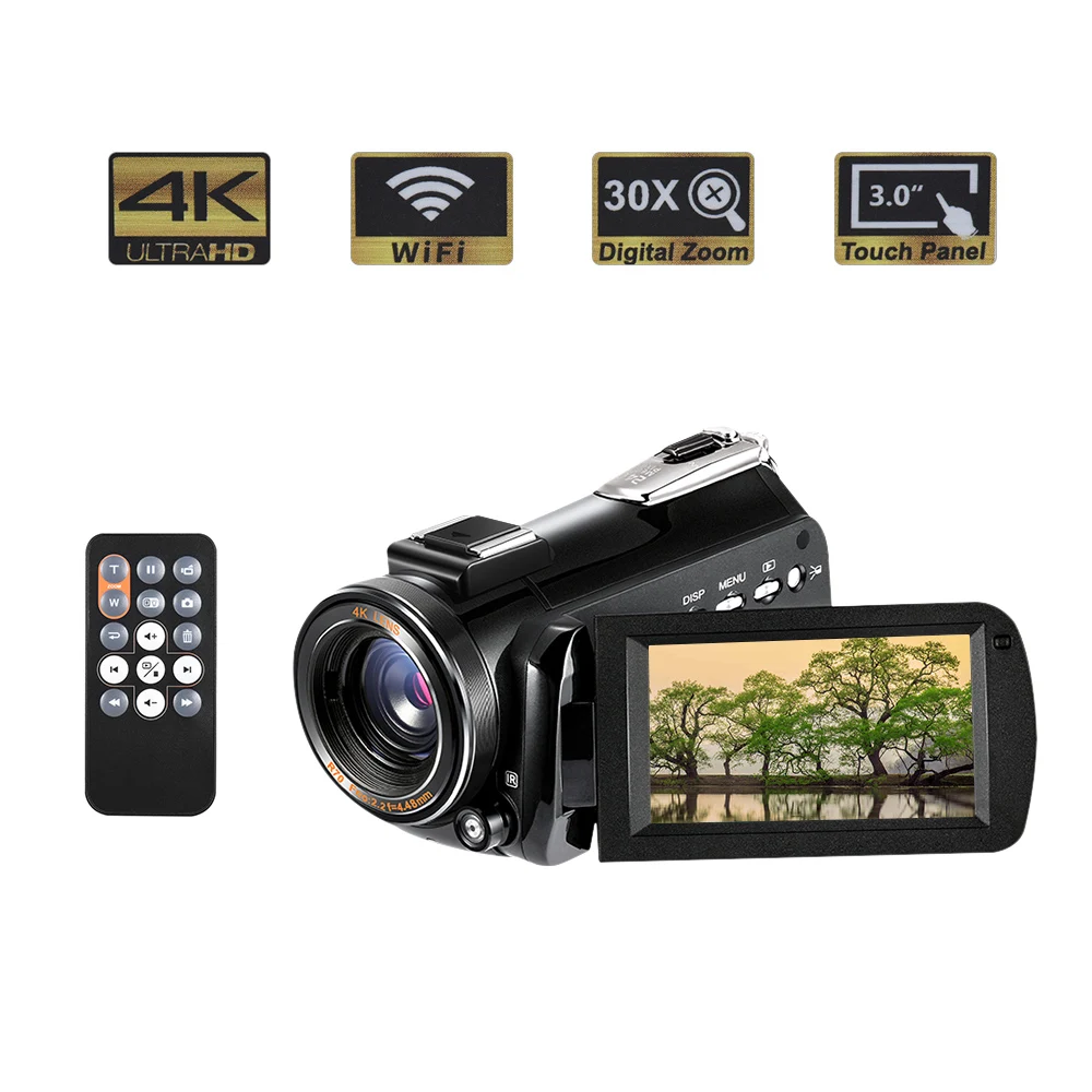 Andoer Профессиональная цифровая видеокамера 4K UHD 24MP Camara Camcorder w/0.39X широкоугольный объектив бленда внешний микрофон