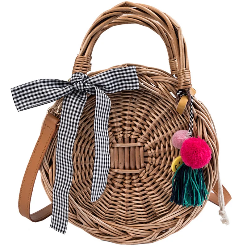 

Women Summer Beach Straw Knitting Handbag Big Totes Bamboo Bag Composite Bag Female Casual Tote Shoulder Traval Bags Purse 574