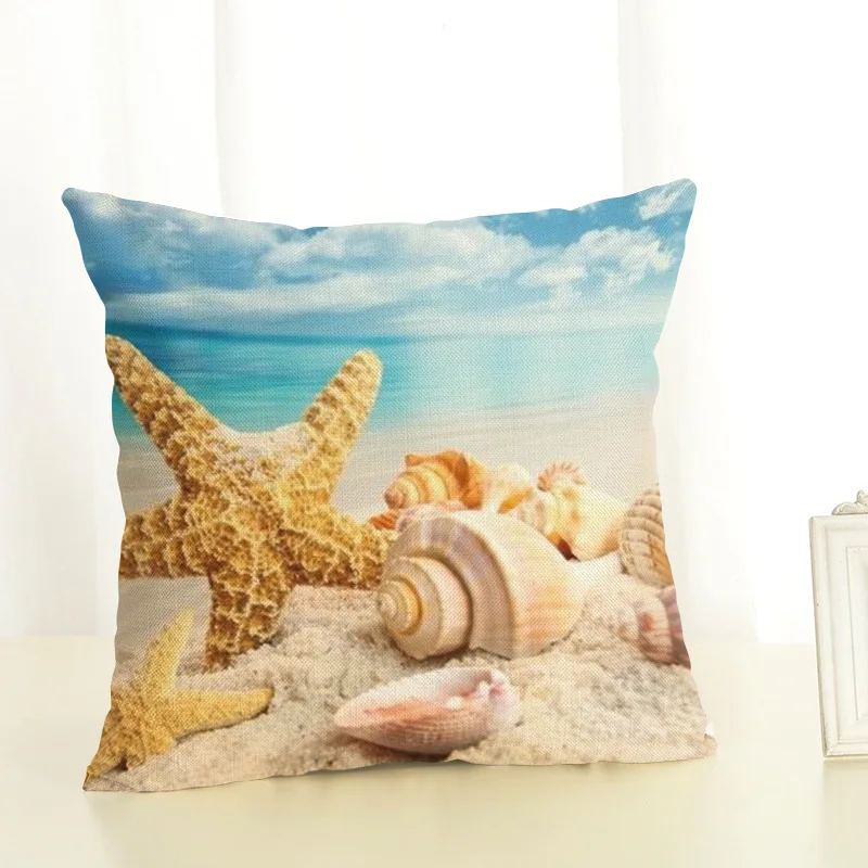 Yellow Starfish Cushion Cover Linen Printed Cushions Home Decor Throw Pillow Case 45*45 Blue Sea Shell Decorative Pillows Room Yellow Starfish Cushion Cover Linen Printed Cushions Home Decor Throw Pillow Case 45*45 Blue Sea Shell Decorative Pillows Room