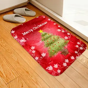 

Christmas Flannel Rug Christmas Santa Claus Stars Decoration Mats Rugs Thickened Non Slip Rubber Home Kitchen Floor Mat