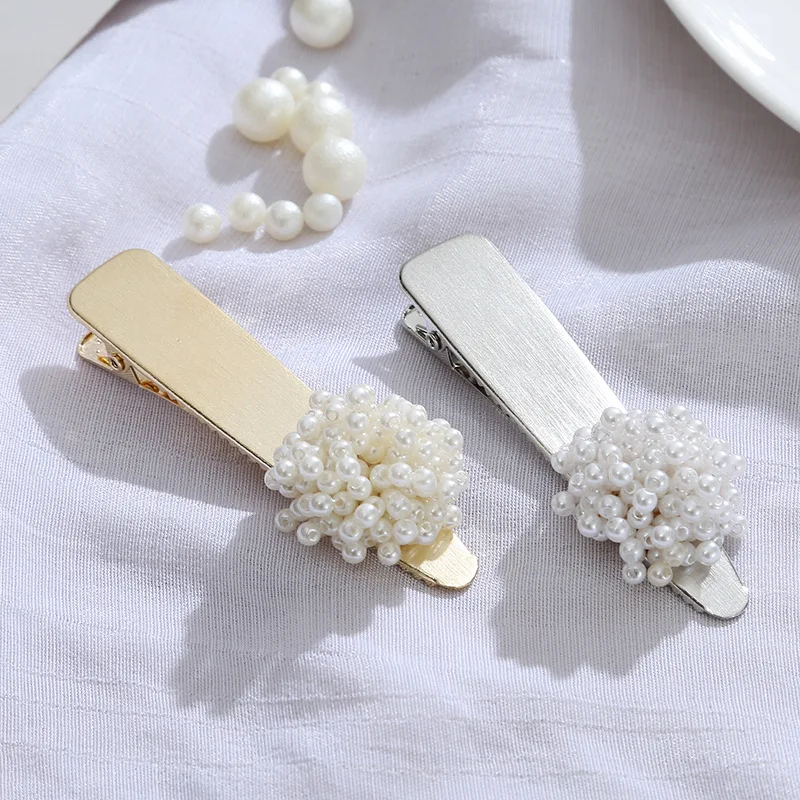 

Fashion Gold Silver Color Metal Pearl Flower Ball Hair Clips Hair Pins Sweet Korean Wedding Party Side Clip Barrette Accessories