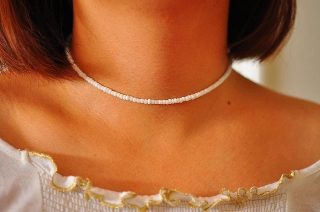 White Choker Necklace, Beaded Choker Necklace, Boho Choker, Choker Collar,  Bohemian Necklace, Beach Jewelry, Bridal Choker, Beach Choker - Etsy | Boho choker  necklace, White choker necklace, Choker necklace