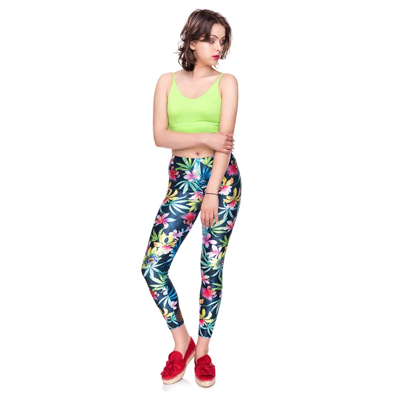 3D Digital Printing Spring and Autumn Leggings Women Flowers Pattern Trousers Women High Waist Bright Legging Fitness Sexy Pants Leggings