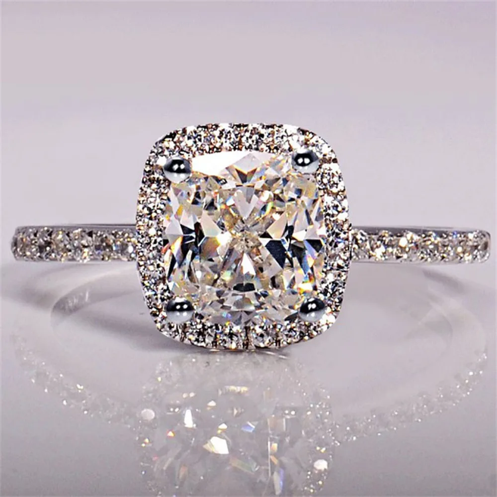 KNOCK Plated Wedding Rings For Women Square Simulated zircon Jewelry Bague Bijoux Femme Engagement ring