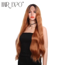 28 дюймов жаропрочные волокна Glueless естественные тела волна волос полностью парики для женщин синтетический парик фронта шнурка волос Экспо город
