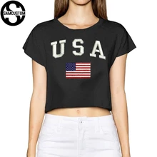 SAMCUSTOM Camisetas Настоящее короткие американский флаг 3D Печать Лето Уличная мода футболка анархии Голый живот сексуальные футболка Для женщин