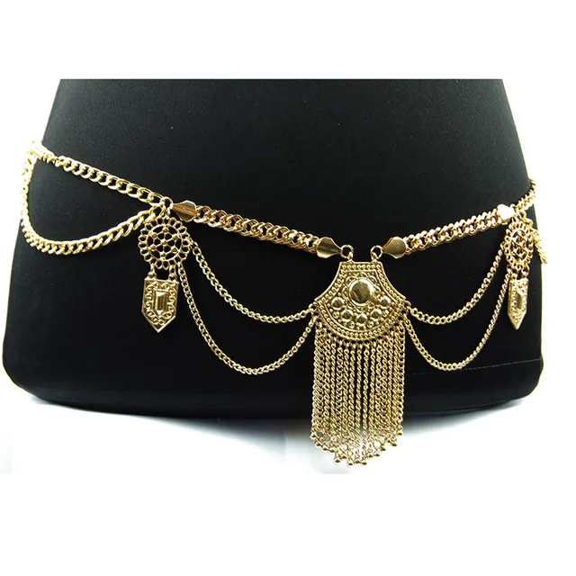 Fashion Natural Stone Beads Multi Layer Golden Body Belly Waist Chain