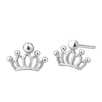 

925 Sterling Silver Crown Stud Earrings for Women School Girl Gift Bijoux Pendientes Brincos Mujer A129