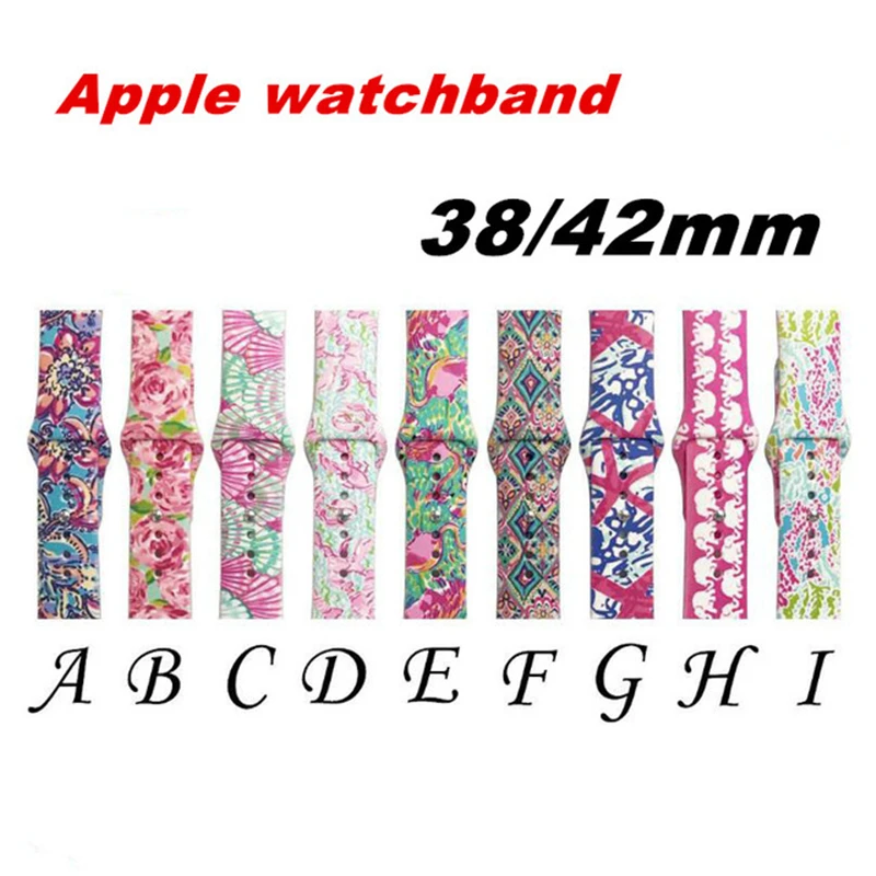 Brand Soft Silicone Watchband For iwatch Strap Apple Watch Band 38mm 42mm 1/2/3/4 Series Printing Flower Style iwatch 40mm 44mm