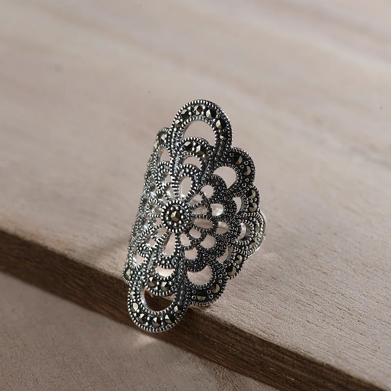 BALMORA, 925 пробы, серебряная мозаика, изменяемые размеры, полые кольца для женщин, кольцо на палец, винтажное, тайское модное серебро, ювелирные изделия