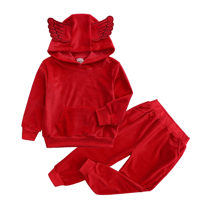 Autumn Girls Boys Clothing Sets Winter Children Fashion Hooded Sweatshirt Coats And Pants Suit Velvet Tracksuit Kids Clothes Set (13)