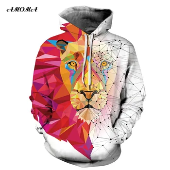 

AMOMA Unisex Realistic 3d Digital Print Pullover Hoodie Hooded Sweatshirt Thinking Lion