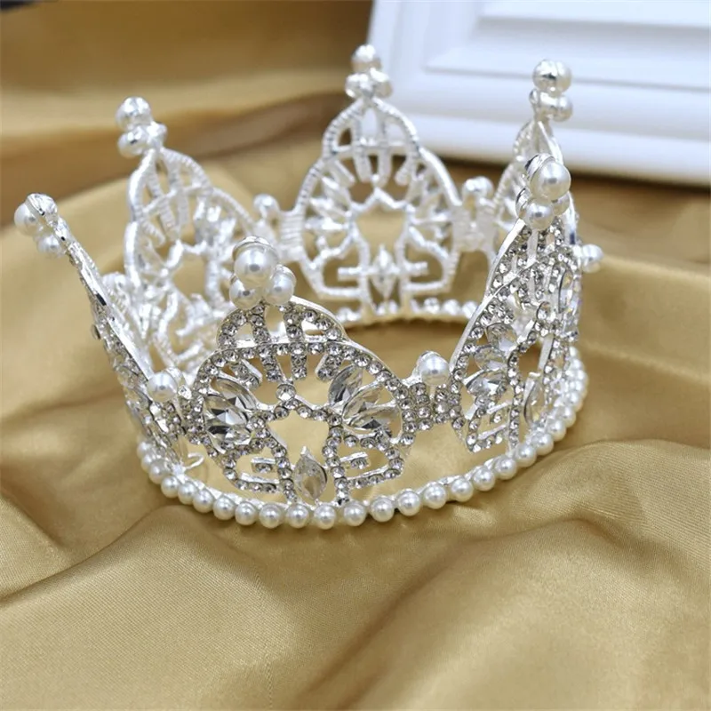 

Beautiful Pearl and Crystal Full Round Tiara Crown For Baby Children Kid Gril Party Cake King Crown Hair Jewelry Accessories