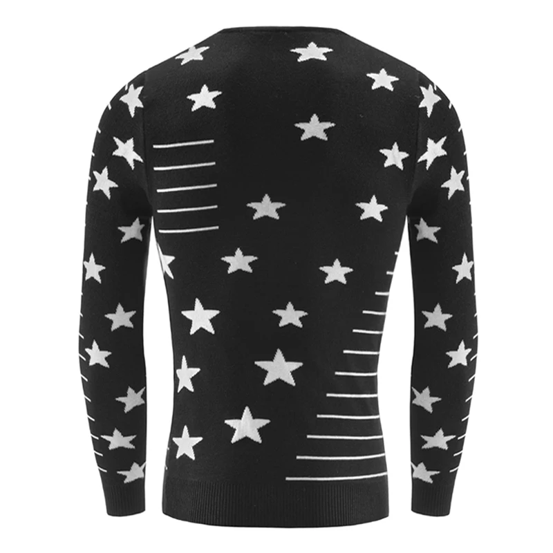 Мужской модный свитер с принтом звезды, мужской тонкий свитер для отдыха с круглым вырезом и длинными рукавами, Однотонный свитер, мужской свитер