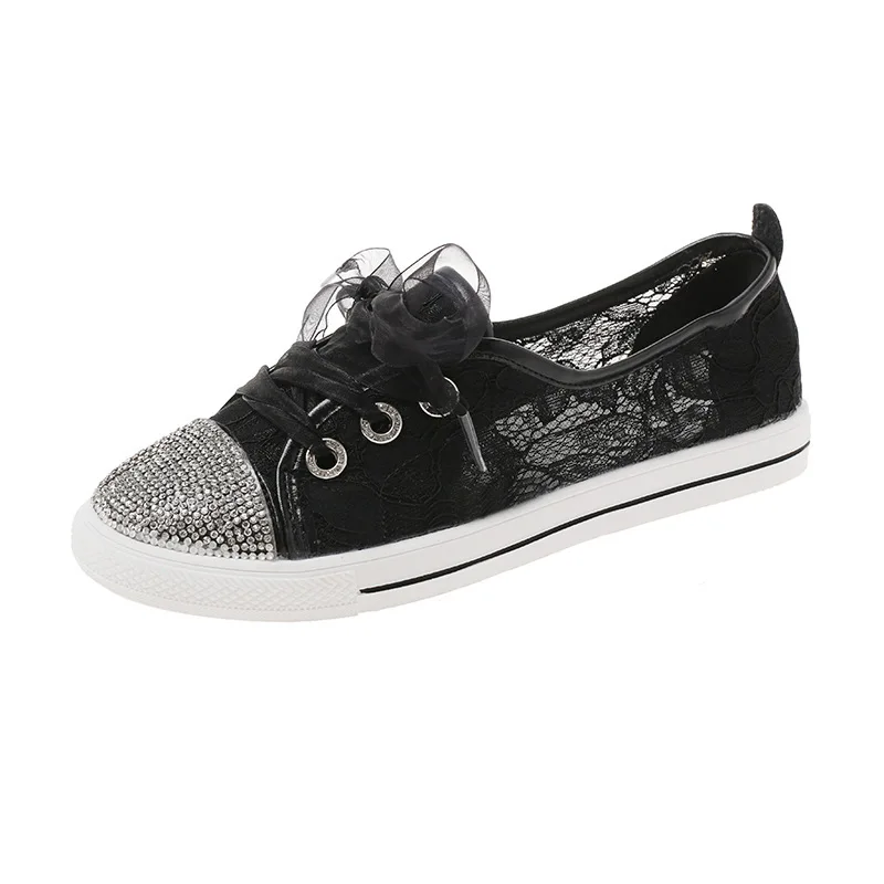 Bud Noir Casual Chaussures Simple Femmes Strass Mode Soie Nouvelle Confortable 2018 Plates Automne Maille blanc Respirant wI6q8npx