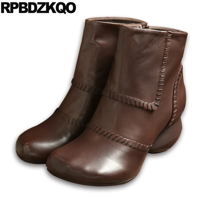 Shoes Chunky Fall Vintage Brand Women Winter Boots Genuine Leather Short Autumn Ankle Fur Round Toe Retro Brown New Chinese 2017 Shoes Chunky Fall Vintage Brand Women Winter Boots Genuine Leather Short Autumn Ankle Fur Round Toe Retro Brown New Chinese 2017
