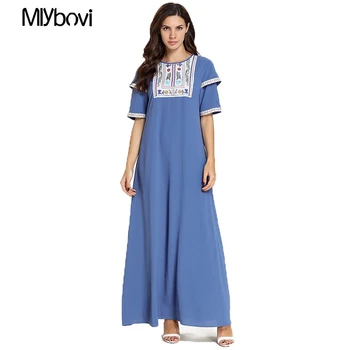 

Mlybovi Abaya Muslim Dress Moroccan Kaftan Dubai Fashion Arab Embroidery Short Sleeve Muslim Casual Dress 2019