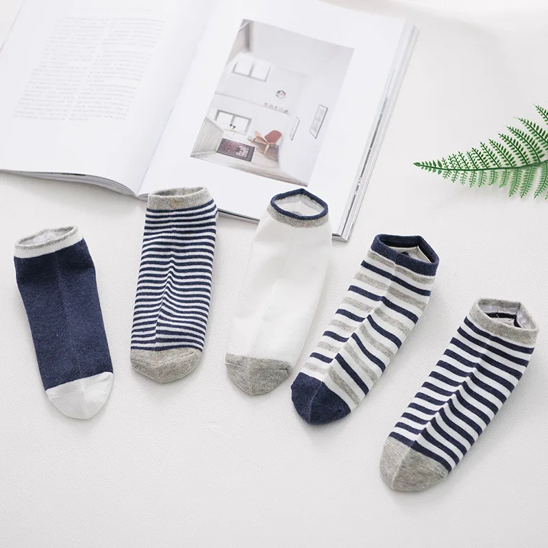 Men's socks in spring and summer, all cotton pinstriped men's short socks, boat socks SC009-5pairs Men's socks in spring and summer, all cotton pinstriped men's short socks, boat socks SC009-5pairs