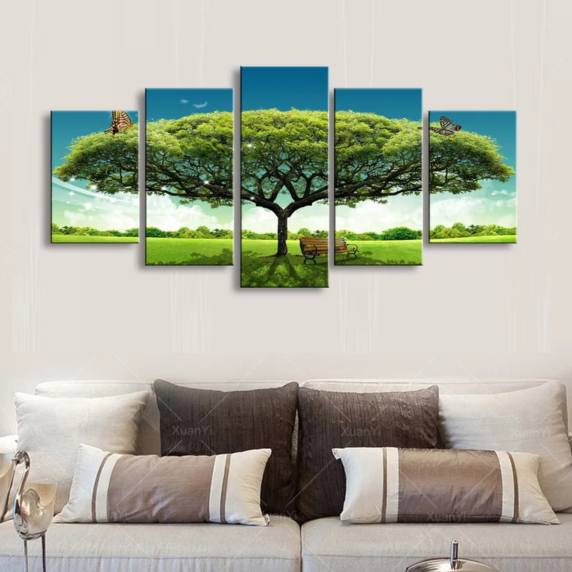 5 pieces high-definition print Big tree canvas oil painting poster and wall art living room picture PL5-194 (5)