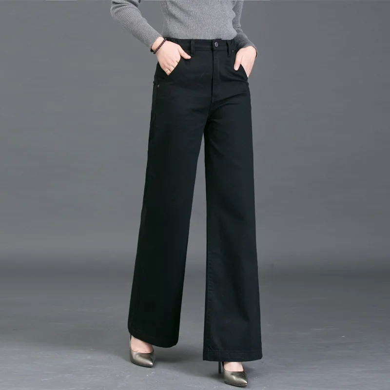 Fashion Women's Pants Slim Wide Leg Pants Mid Waist Loose Zipper Fly Full Length Trousers Women White Black Plus Size S-3XL Fashion Women's Pants Slim Wide Leg Pants Mid Waist Loose Zipper Fly Full Length Trousers Women White Black Plus Size S-3XL
